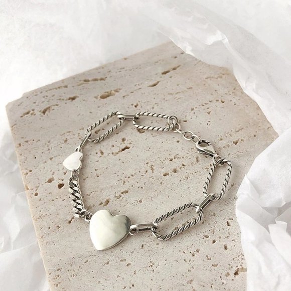 NEW 925 Sterling Silver Heart Link Chain Bracelet - Picture 2 of 11